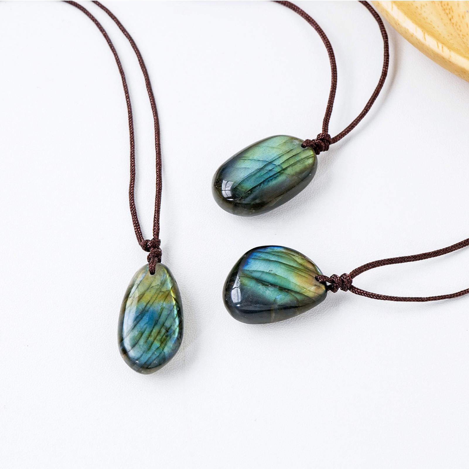 Natural labradorite pingente c - Crystal Pendant Necklace Natural Stone avaliação e preço