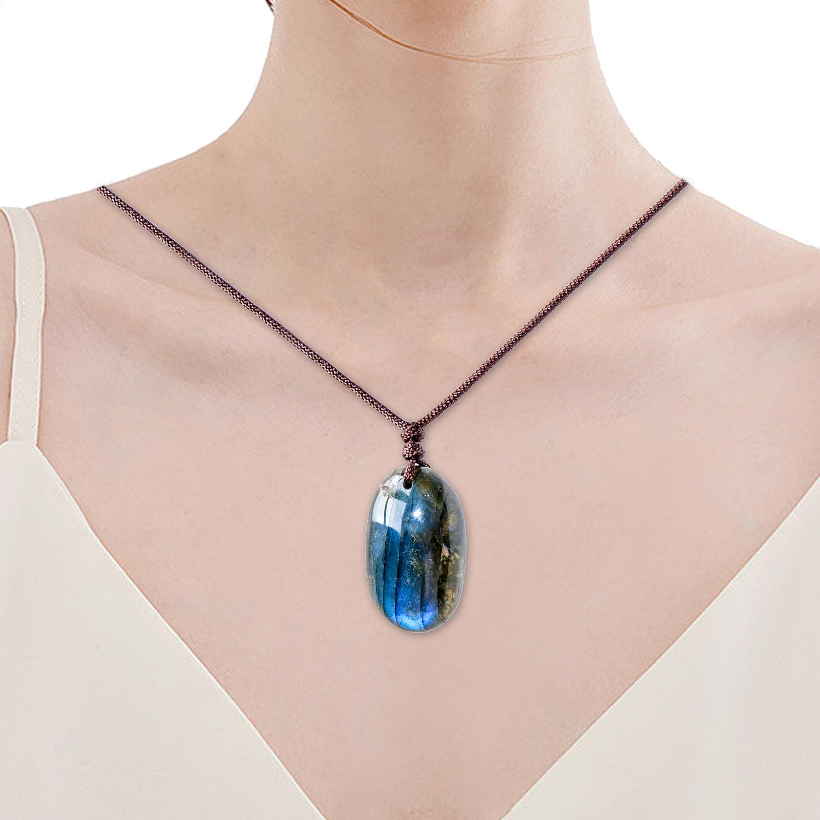 Natural labradorite pingente c - Crystal Pendant Necklace Natural Stone avaliação e preço