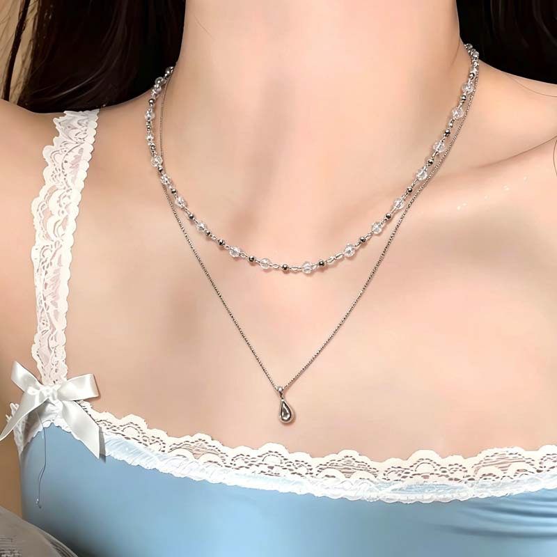 Novo colar de cristal transpar - Layered Pendant Necklace Aesthetic avaliação e preço