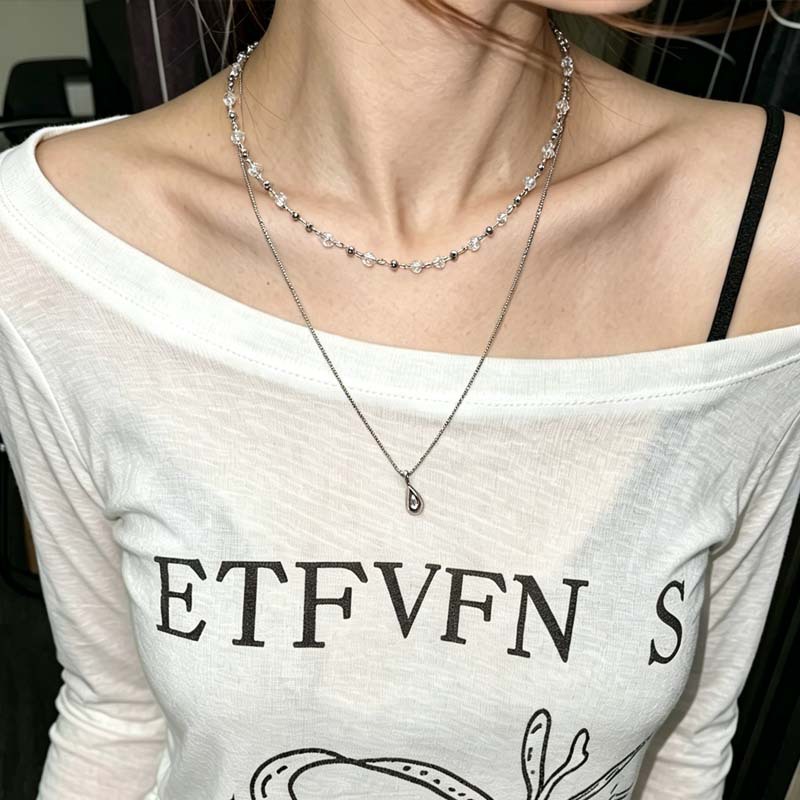 Novo colar de cristal transpar - Layered Pendant Necklace Aesthetic avaliação e preço