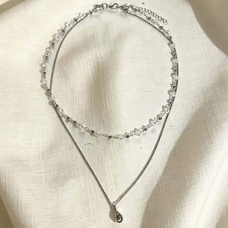 Novo colar de cristal transpar - Layered Pendant Necklace Aesthetic avaliação e preço