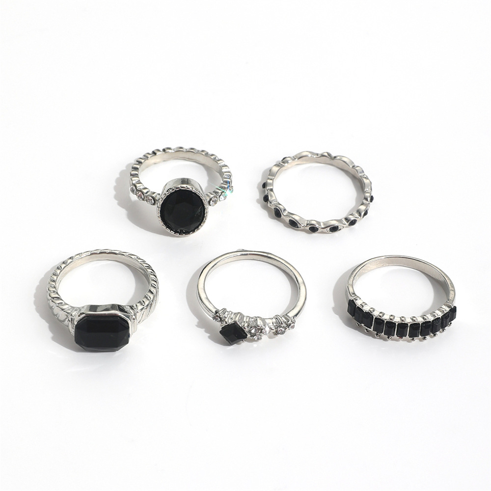 Retro preto cristal pedra anel - Vintage Punk Knuckle Rings Set avaliação e preço