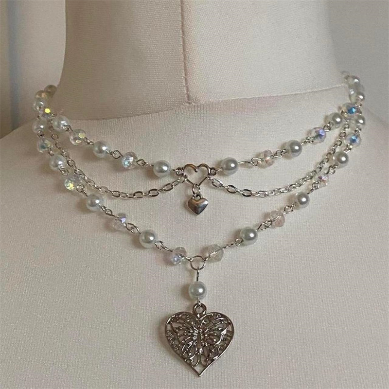 Borboleta coração pérolas cola - Pearl Choker Necklace Vintage avaliação e preço