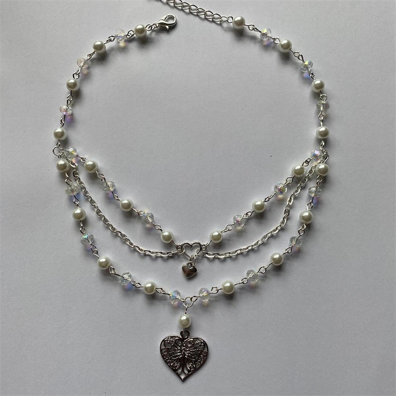 Borboleta coração pérolas cola - Pearl Choker Necklace Vintage avaliação e preço