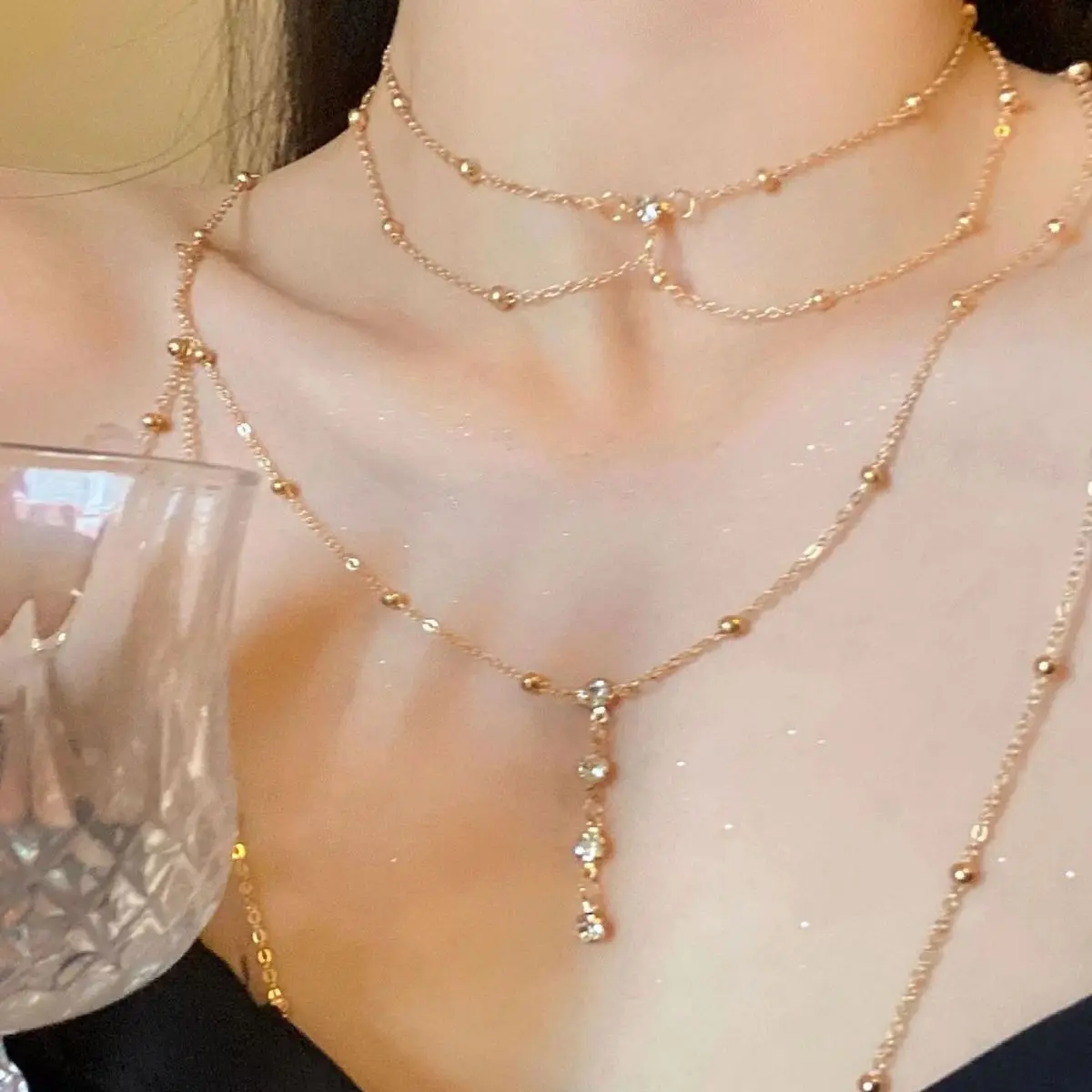 Corrente corporal de strass ci - Layered Pendant Necklace Aesthetic avaliação e preço