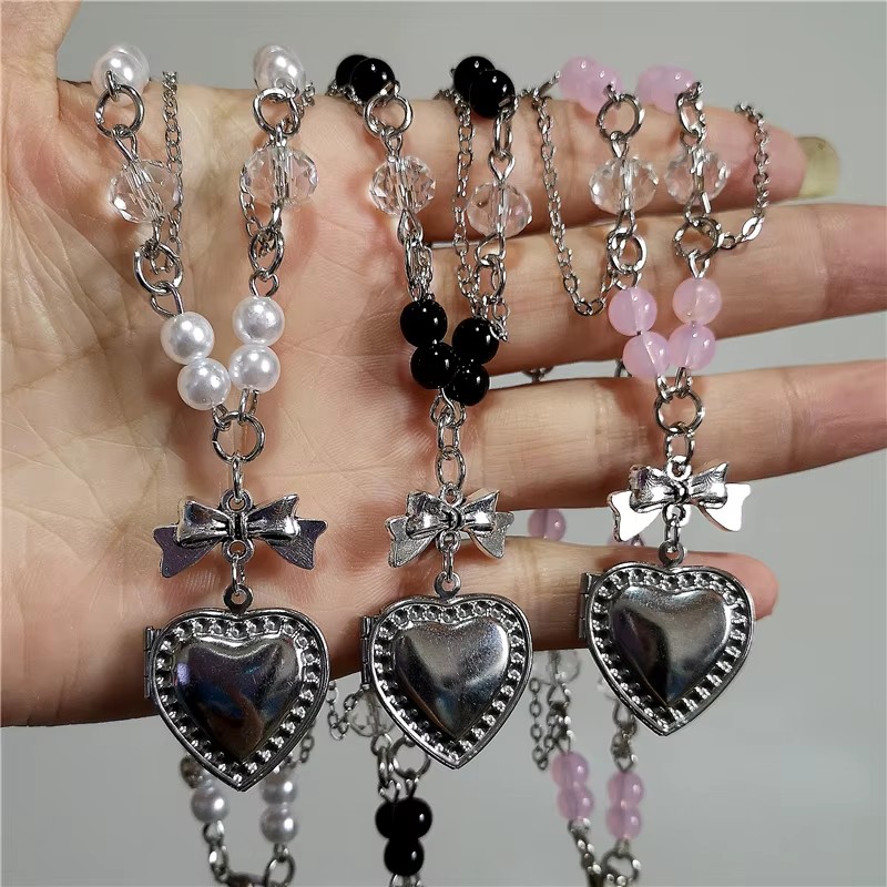 Goth y2k coração medalhão ping - Heart Locket Necklace Photo avaliação e preço
