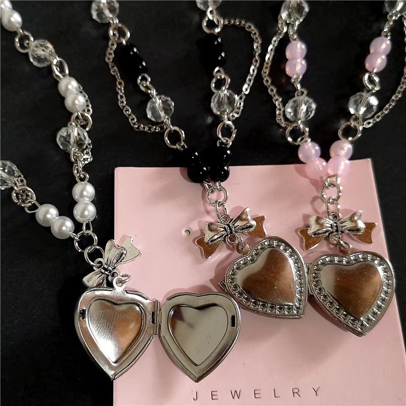 Goth y2k coração medalhão ping - Heart Locket Necklace Photo avaliação e preço