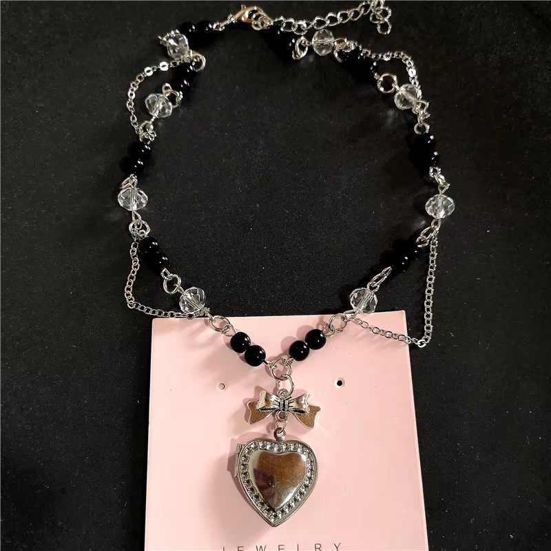 Goth y2k coração medalhão ping - Heart Locket Necklace Photo avaliação e preço