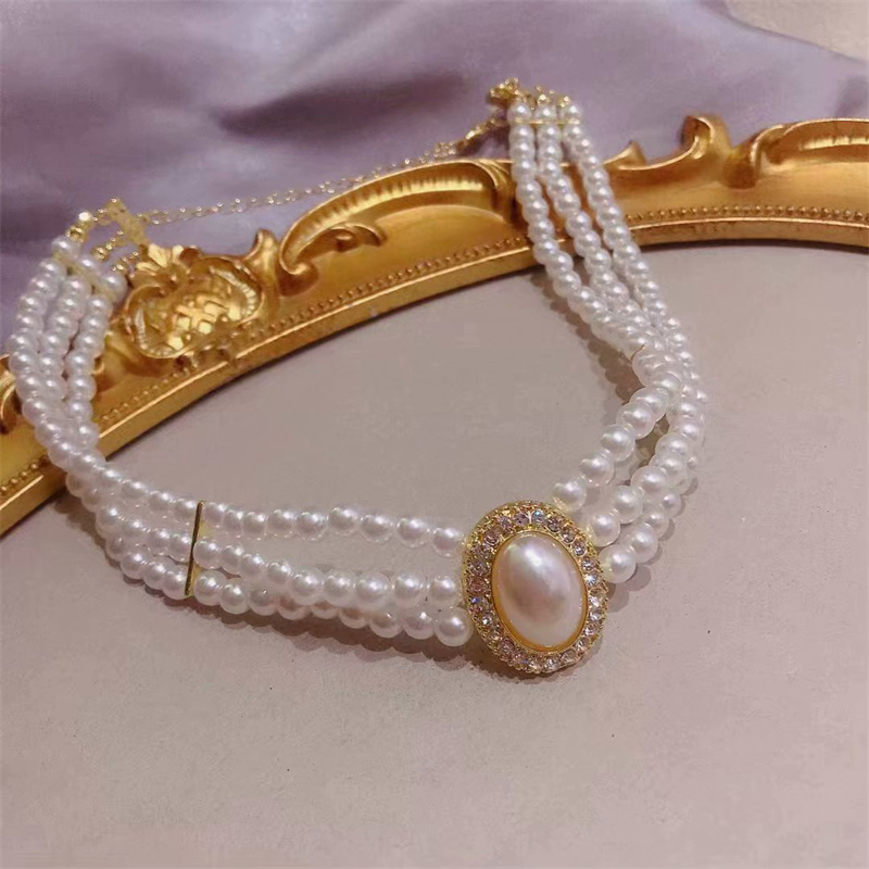Luxo vintage três camadas imit - Pearl Choker Necklace Vintage avaliação e preço